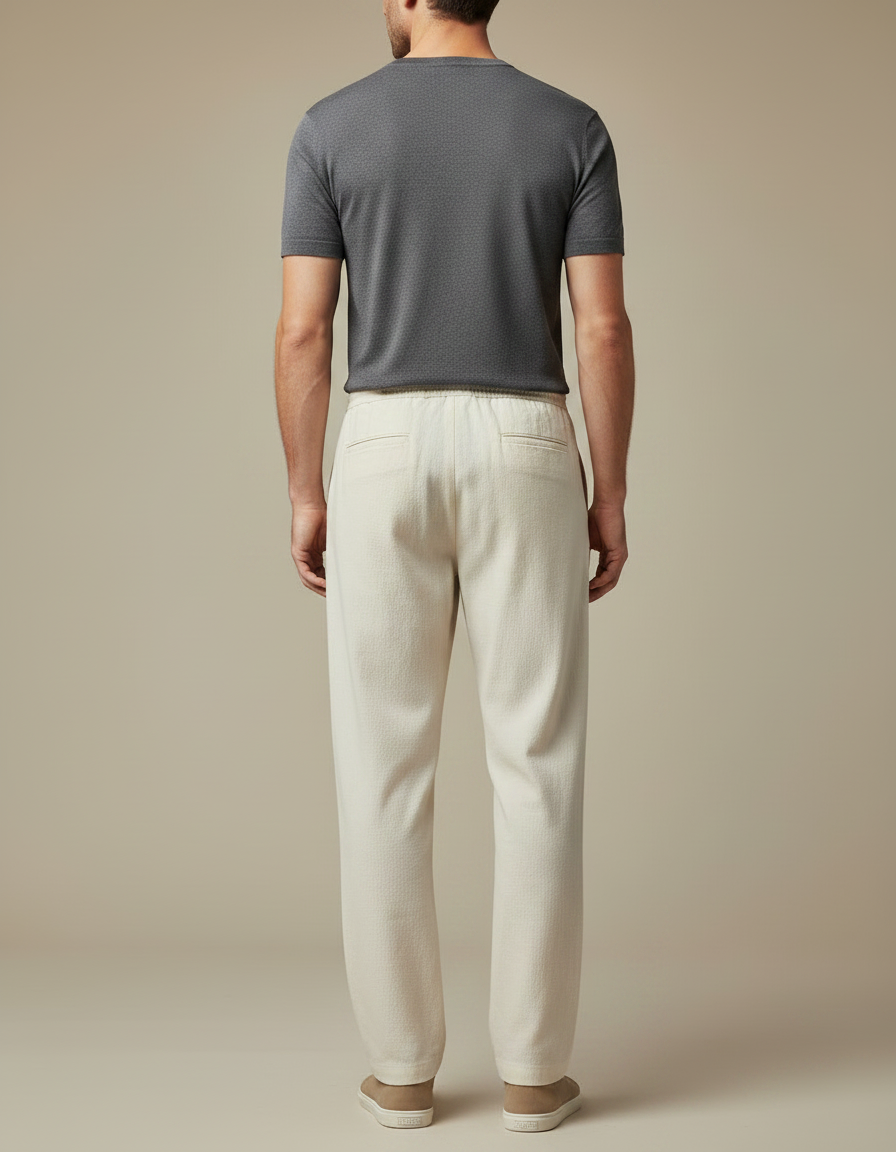 Pantalon Chinois Crème Coton Ample Cordon Homme - Beige - vue 2