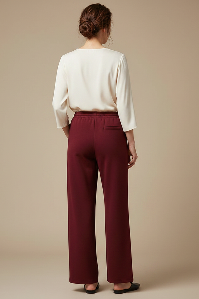 Pantalon Chinois Bordeaux Ample Cordon Décontracté Femme - Molleton - vue 2