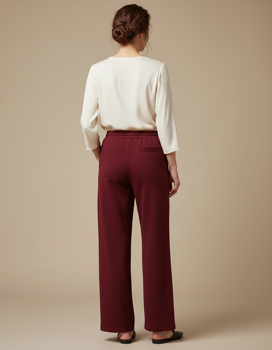 Pantalon Chinois Bordeaux Ample Cordon Décontracté Femme - Molleton - vue 2