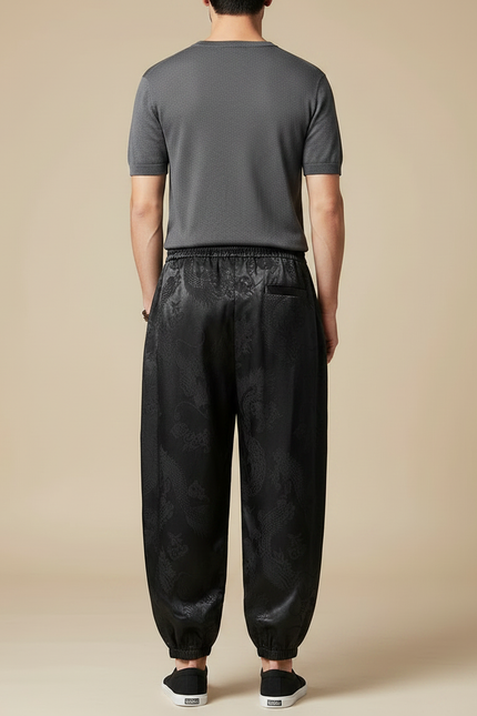 Pantalon Chinois Noir Ample Dragon Satin Homme - vue 2