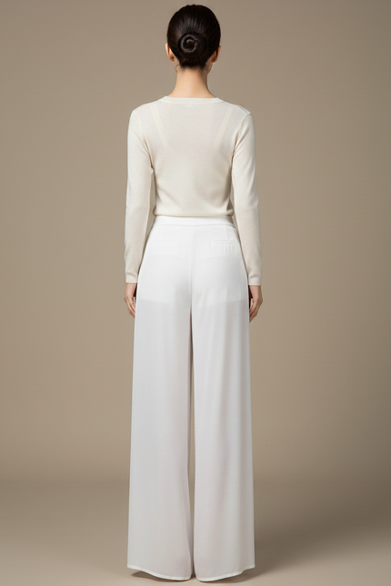 Pantalon Chinois Fluide Blanc Élégant Femme - Polyester - vue 2