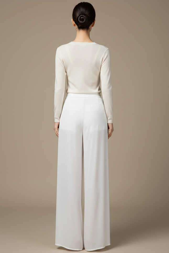 Pantalon Chinois Fluide Blanc Élégant Femme - Polyester - vue 2