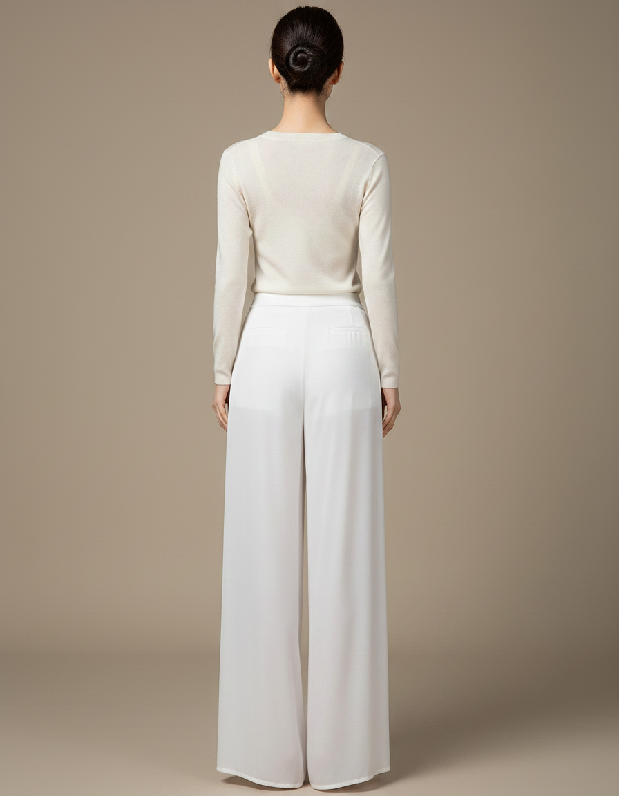 Pantalon Chinois Fluide Blanc Élégant Femme - Polyester - vue 2