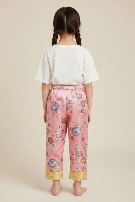 Pantalon Chinois Rose Satiné Fleuri Ample Traditionnel - vue 2