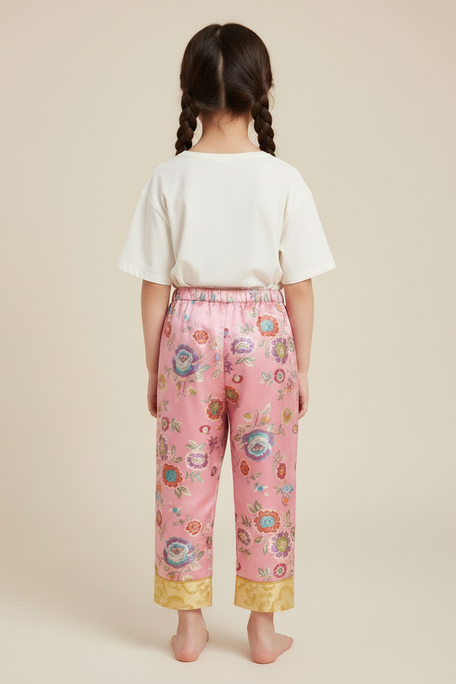 Pantalon Chinois Rose Satiné Fleuri Ample Traditionnel - vue 2