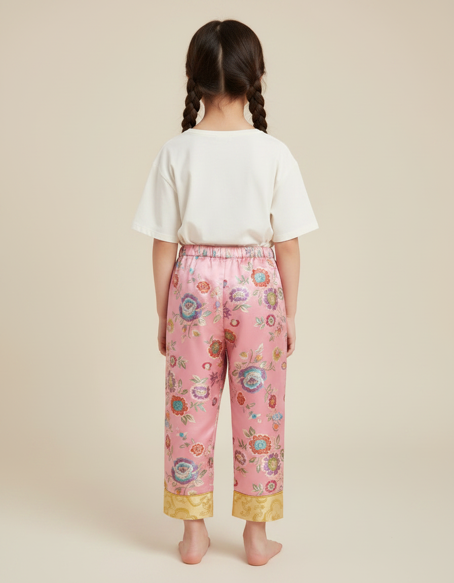 Pantalon Chinois Rose Satiné Fleuri Ample Traditionnel - vue 2