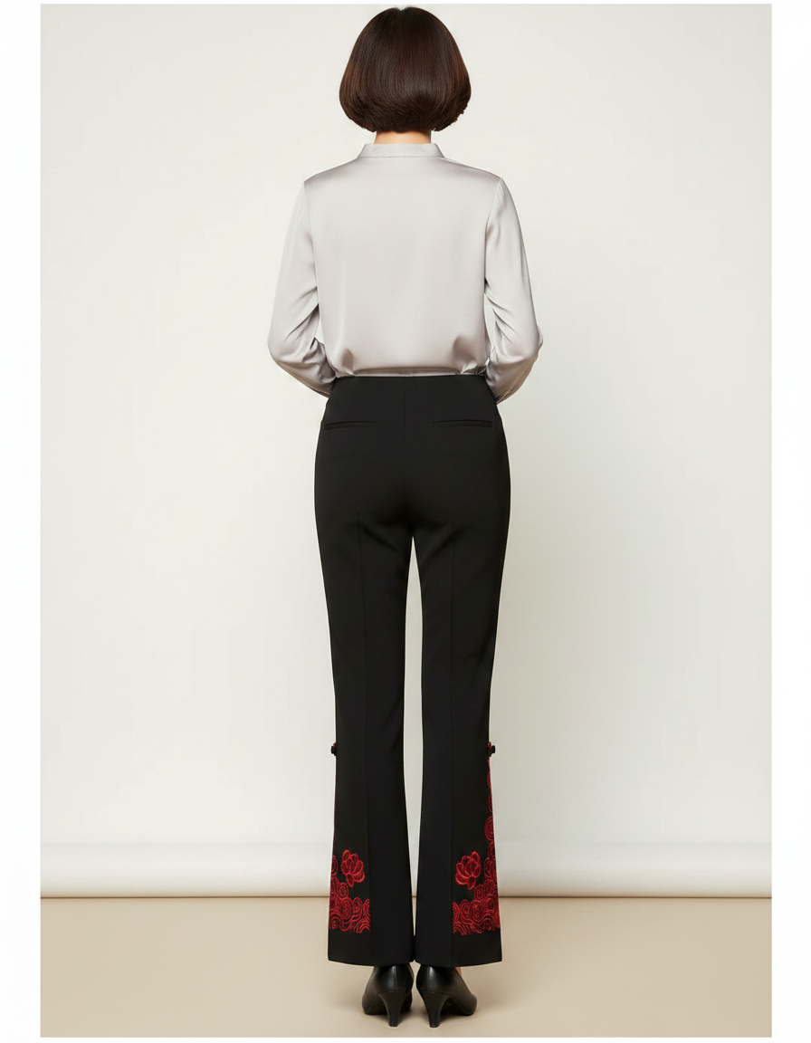 Pantalon Chinois Femme Noir Satin - Polyester - vue 2