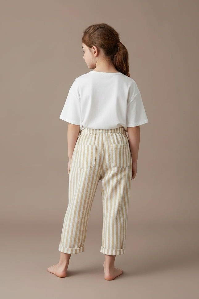 Pantalon Chinois Fille Beige Ample - Lin - vue 2