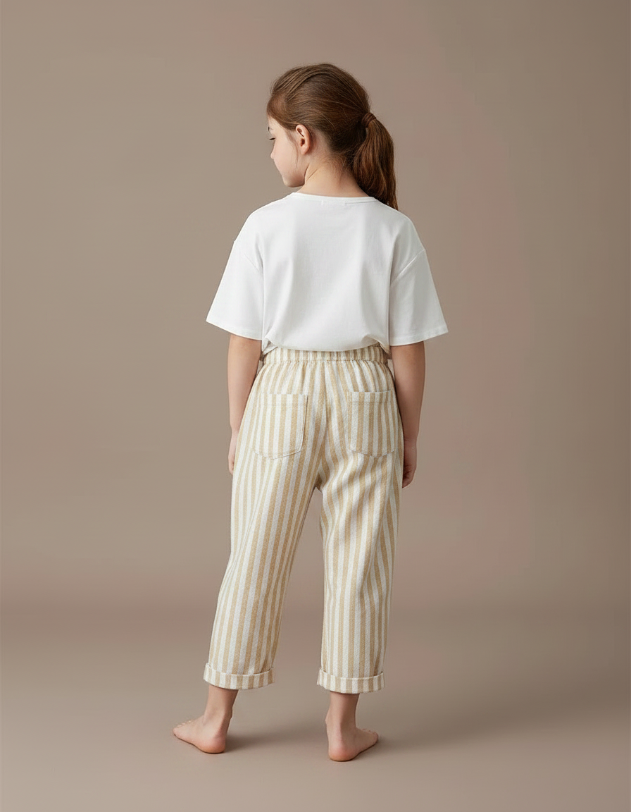 Pantalon Chinois Fille Beige Ample - Lin - vue 2