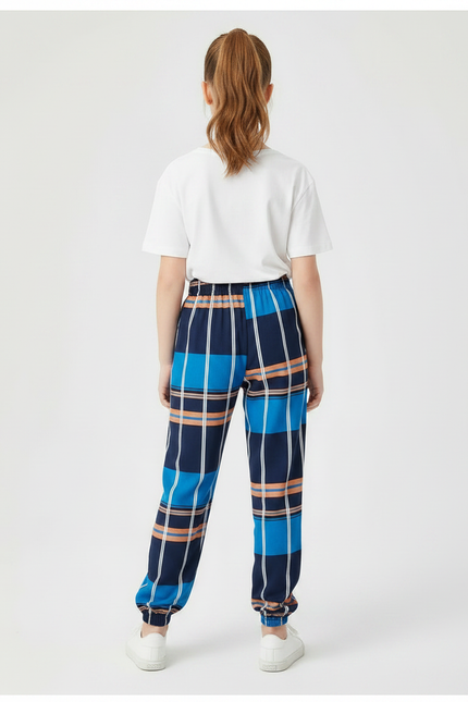 Pantalon Chinois Carreaux Bleu Marine Ample Fille - Multicolore Polyester - vue 2