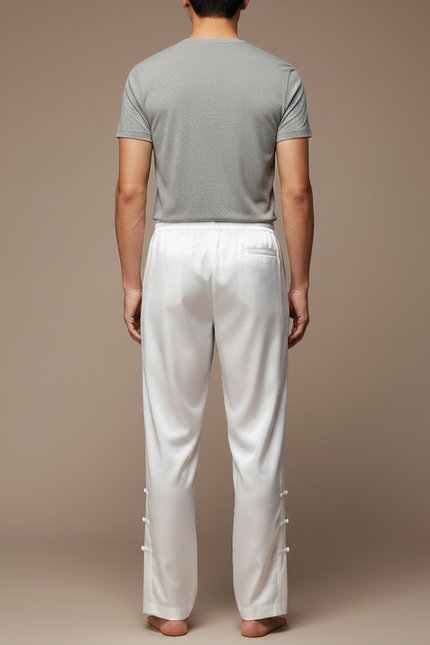 Pantalon Chinois Blanc Satiné Ample Décontracté Homme - vue 2