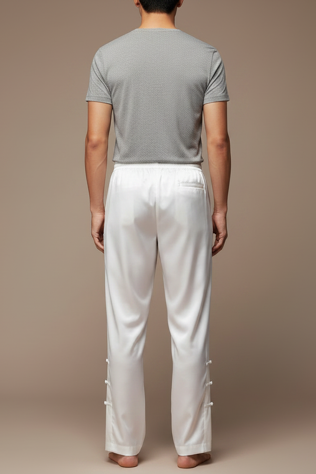 Pantalon Chinois Blanc Satiné Ample Décontracté Homme - vue 2
