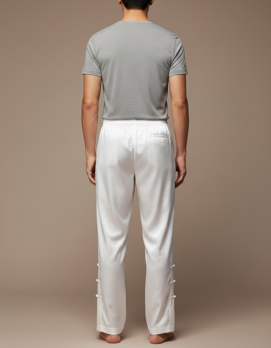 Pantalon Chinois Blanc Satiné Ample Décontracté Homme - vue 2