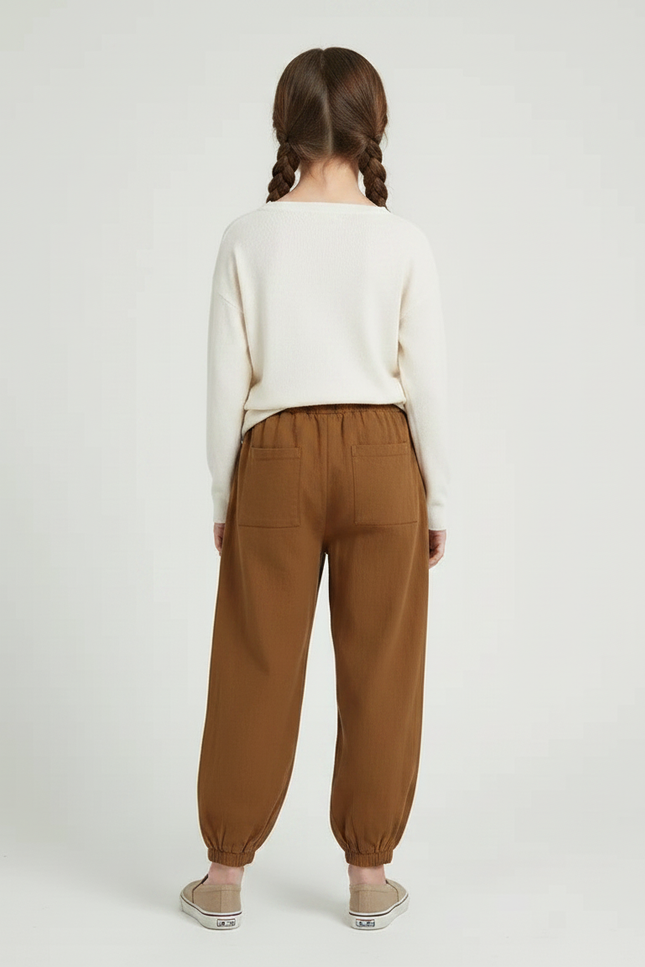 Pantalon Chinois Fille Ample Coton - Marron Toile - vue 2