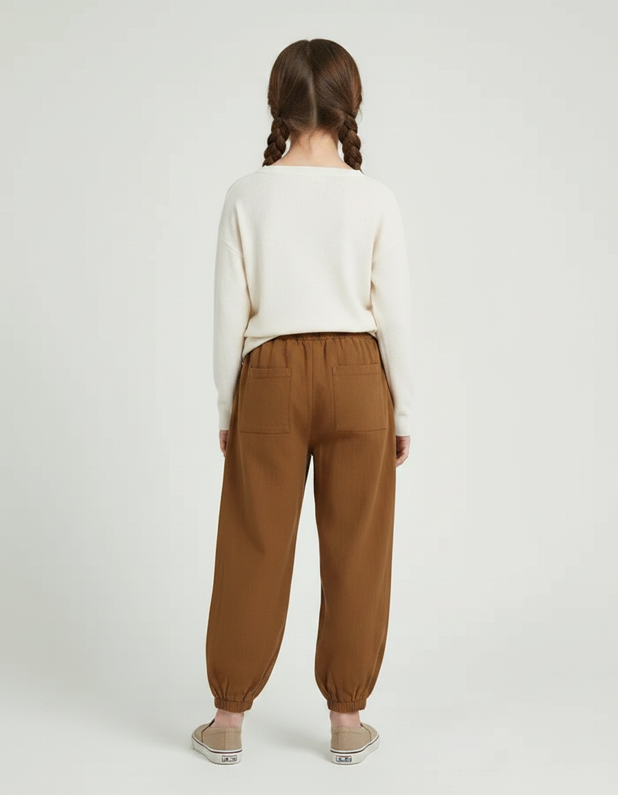 Pantalon Chinois Fille Ample Coton - Marron Toile - vue 2