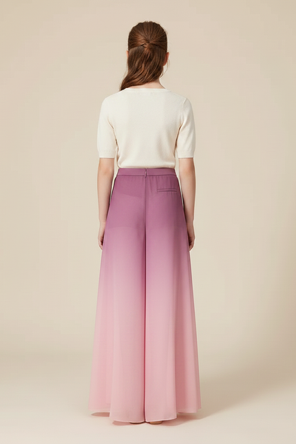 Pantalon Chinois Dégradé Fluide Ample Fendu Rose - Polyester - vue 2