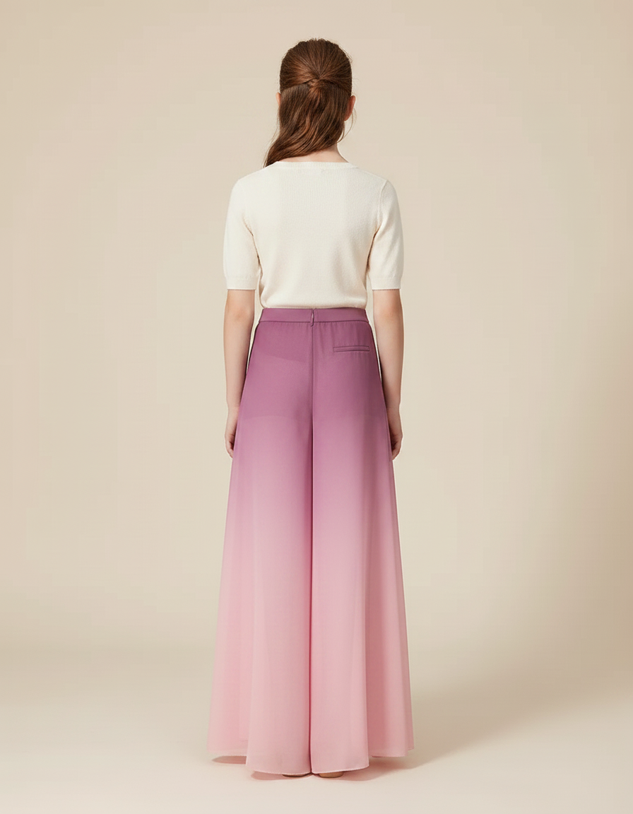 Pantalon Chinois Dégradé Fluide Ample Fendu Rose - Polyester - vue 2