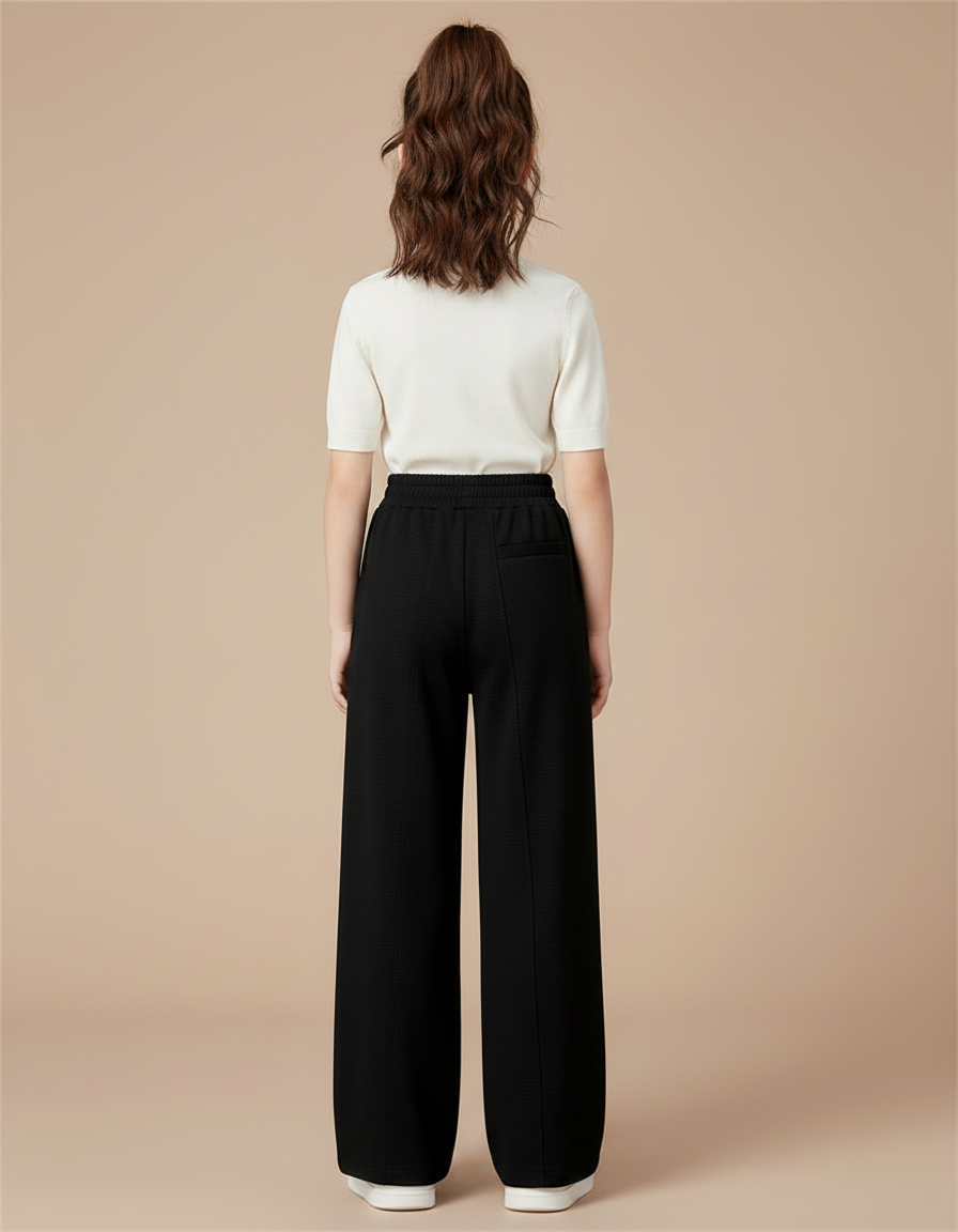 Pantalon Chinois Noir Ample Décontracté Enfant Taille Haute - Molleton - vue 2