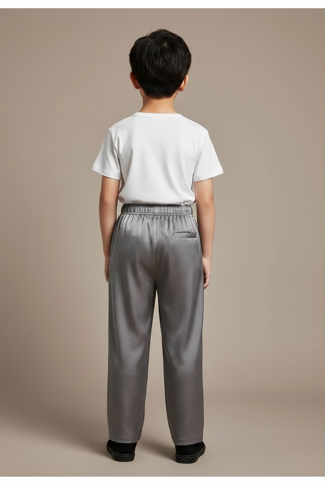 Pantalon Chinois Gris Satiné Ample Fluide Enfant - vue 2