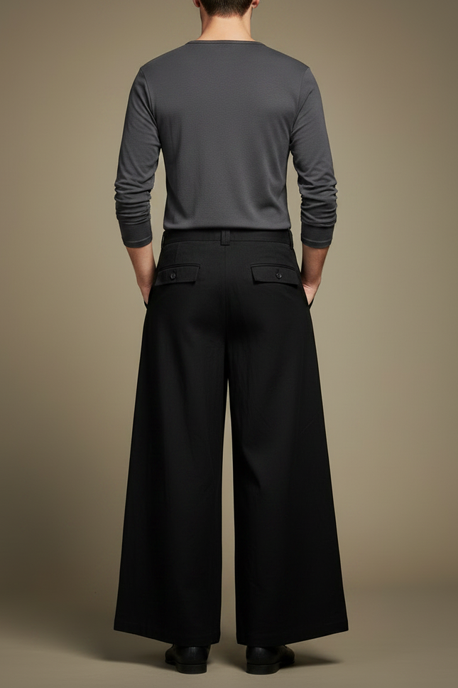 Pantalon Chinois Noir Brodé Ample Vintage Fluide - Viscose - vue 2