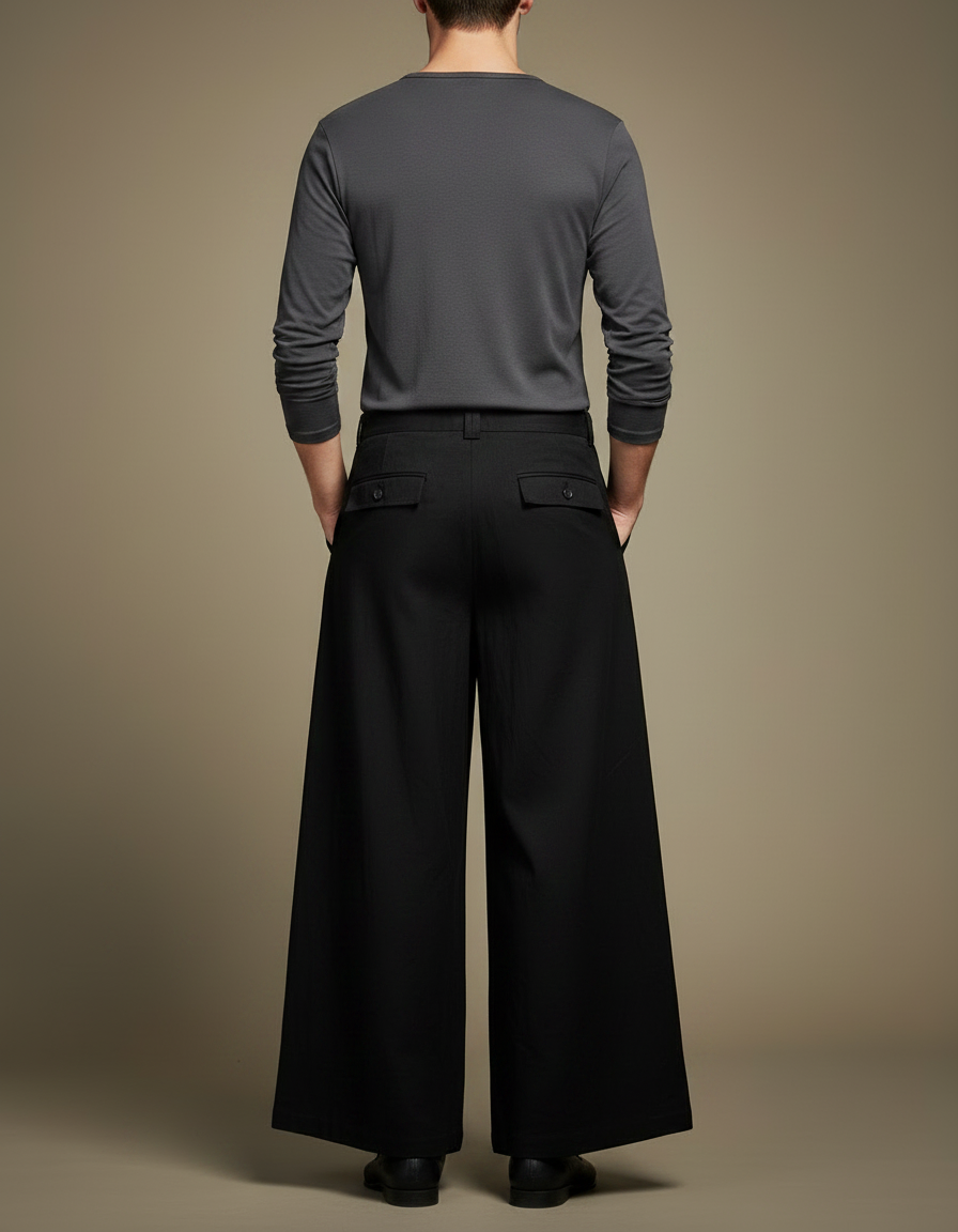 Pantalon Chinois Noir Brodé Ample Vintage Fluide - Viscose - vue 2