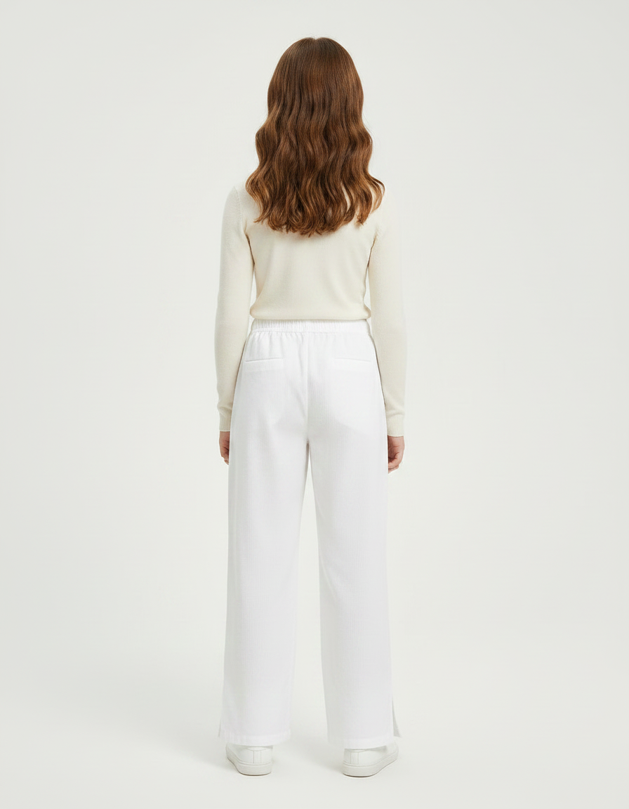 Pantalon Chinois Blanc Ample Fluide Fille Coton - vue 2