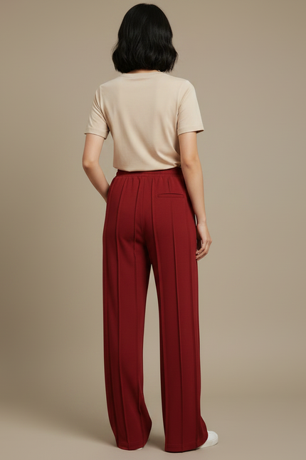 Pantalon Chinois Bordeaux Ample Cordon Fluide Sport - Viscose - vue 2