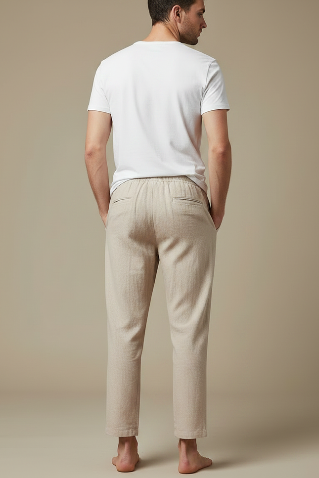 Pantalon Chinois Beige Lin Ample Décontracté Homme Coton - vue 2