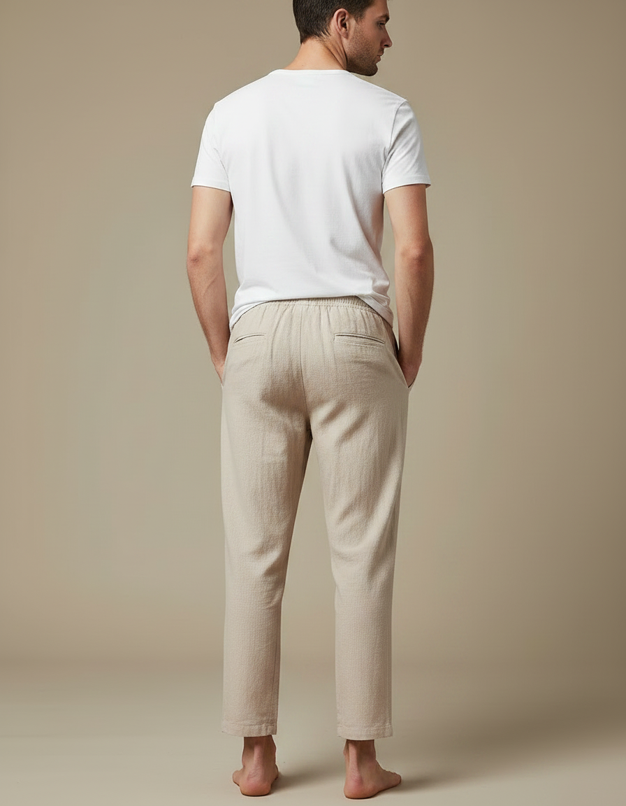 Pantalon Chinois Beige Lin Ample Décontracté Homme Coton - vue 2