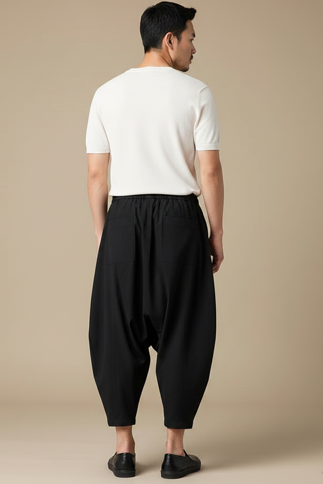 Pantalon Chinois Noir Ample Harem Décontracté Homme - Viscose - vue 2