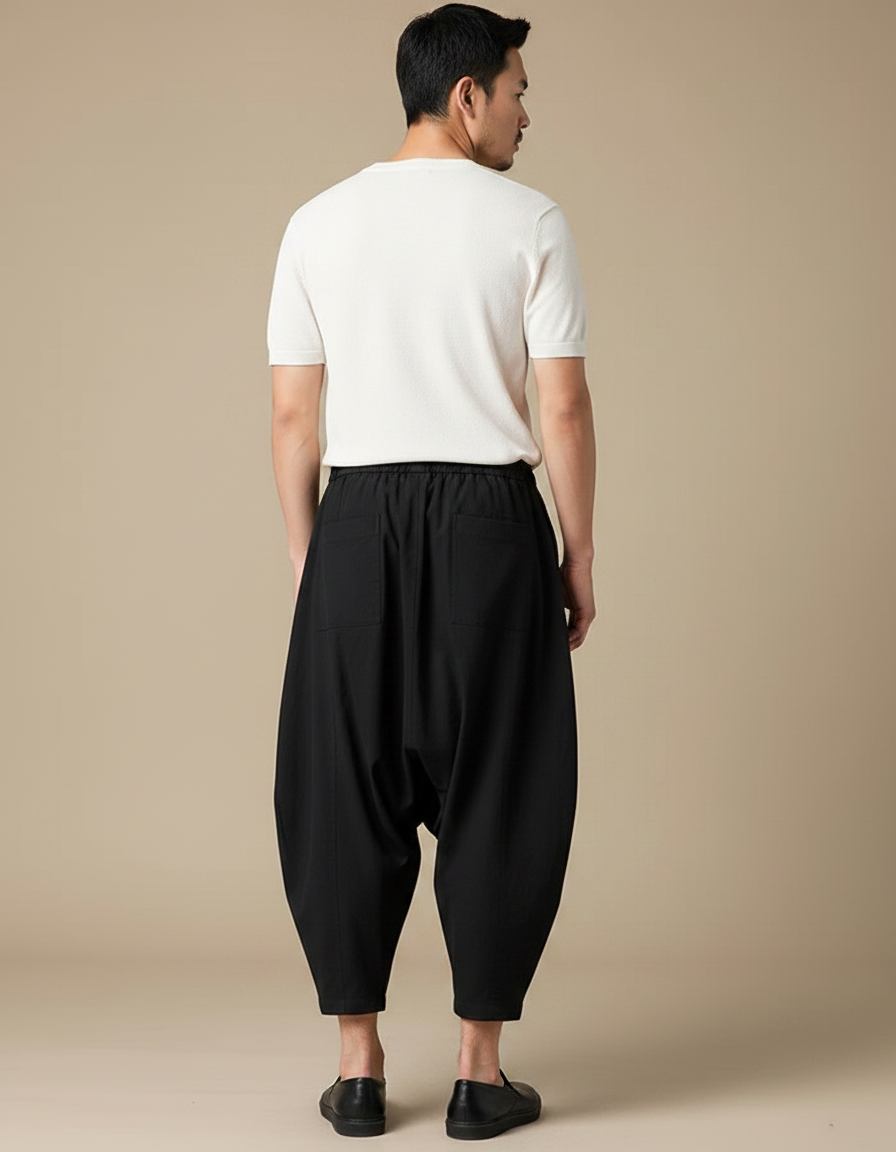 Pantalon Chinois Noir Ample Harem Décontracté Homme - Viscose - vue 2