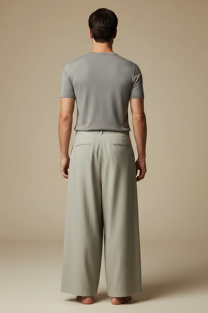 Pantalon Chinois Ample Gris Lin Brodé Bambou Homme - vue 2