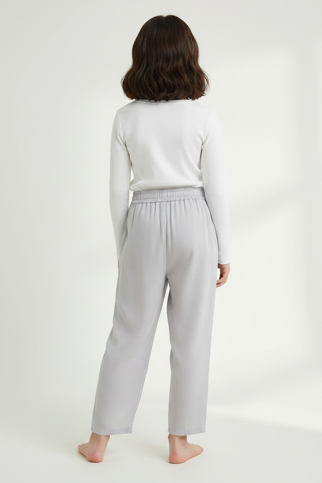 Pantalon Chinois Gris Clair Fluide Ample Enfant - Viscose - vue 2