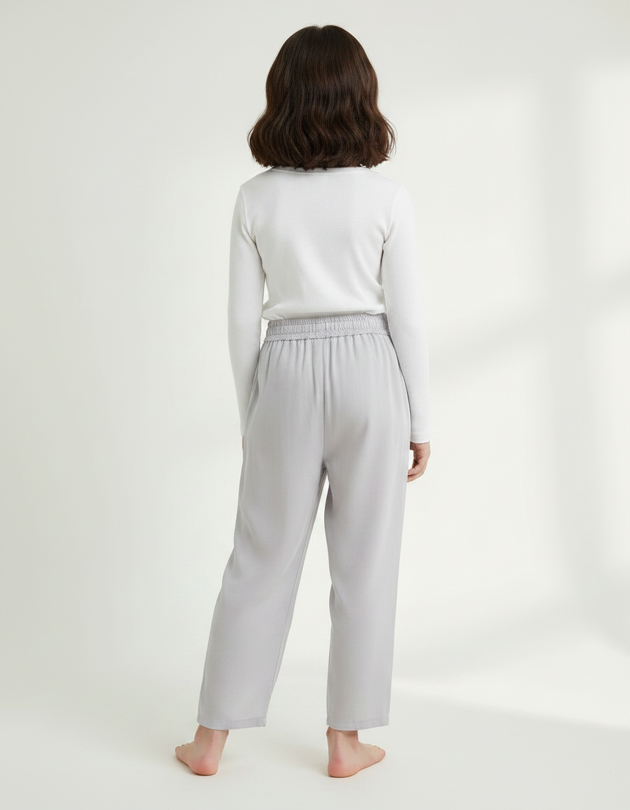 Pantalon Chinois Gris Clair Fluide Ample Enfant - Viscose - vue 2