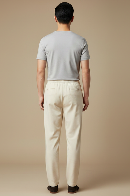 Pantalon Chinois Beige Motif Brodé Coton Ample Homme - vue 2