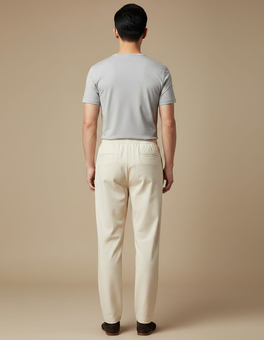 Pantalon Chinois Beige Motif Brodé Coton Ample Homme - vue 2