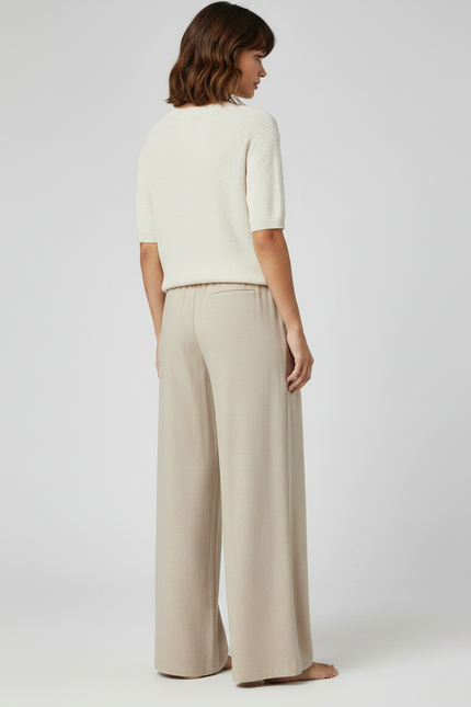 Pantalon Chinois Beige Ample Fluide Cordon Décontracté - Lin - vue 2