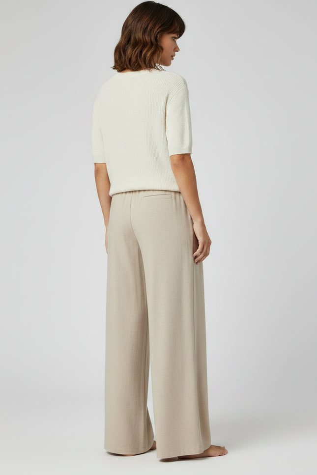 Pantalon Chinois Beige Ample Fluide Cordon Décontracté - Lin - vue 2