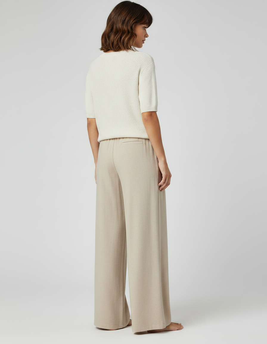 Pantalon Chinois Beige Ample Fluide Cordon Décontracté - Lin - vue 2