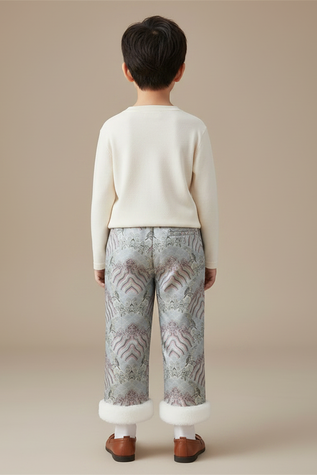Pantalon Chinois Brocart Motif Hiver Doublé Enfant - Multicolore Satin - vue 2