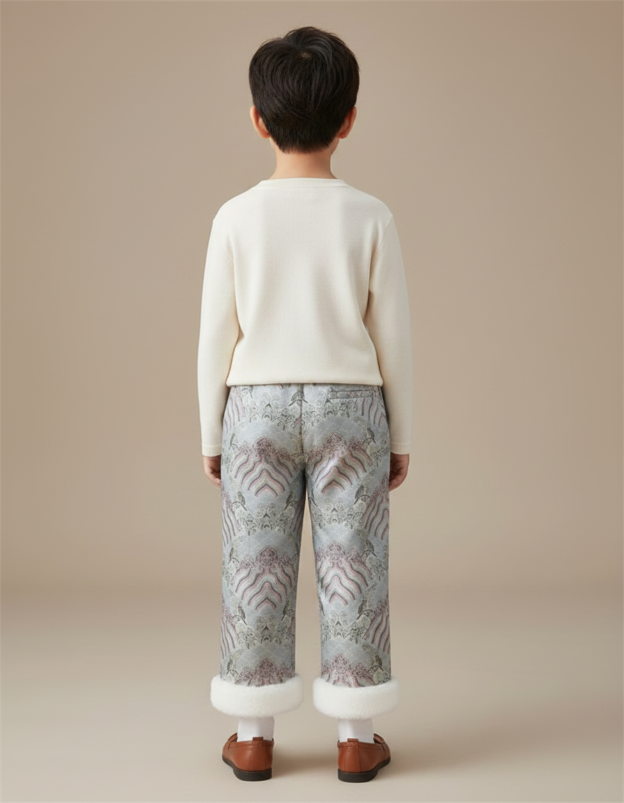 Pantalon Chinois Brocart Motif Hiver Doublé Enfant - Multicolore Satin - vue 2