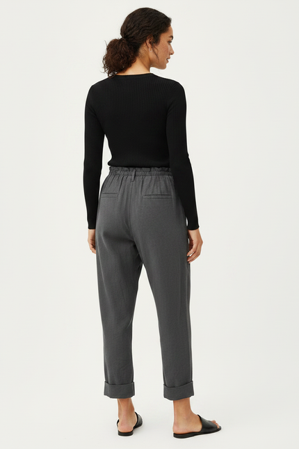 Pantalon Chinois Gris Ample Coton Décontracté Ceinturé - vue 2