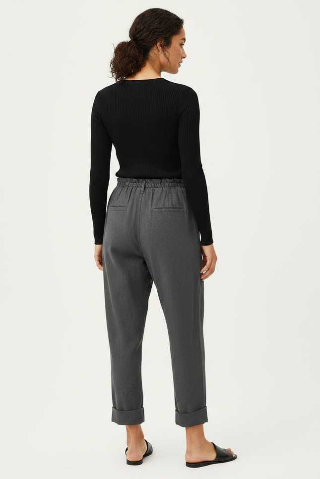 Pantalon Chinois Gris Ample Coton Décontracté Ceinturé - vue 2