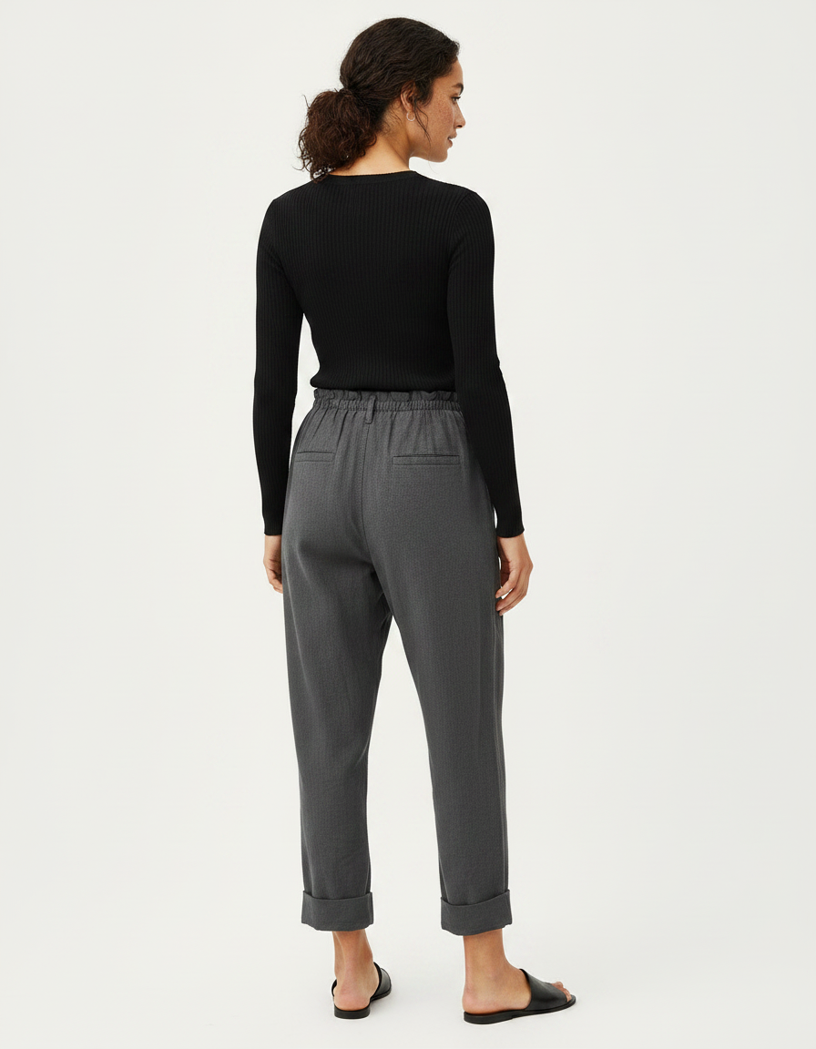 Pantalon Chinois Gris Ample Coton Décontracté Ceinturé - vue 2