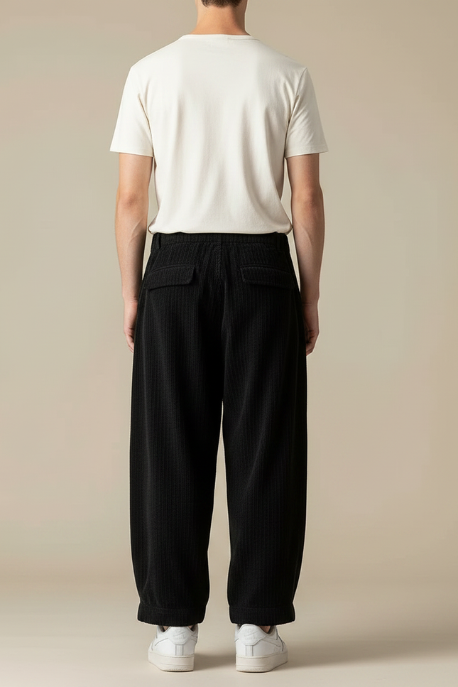 Pantalon Chinois Côtelé Noir Ample Décontracté Homme - Cordé - vue 2