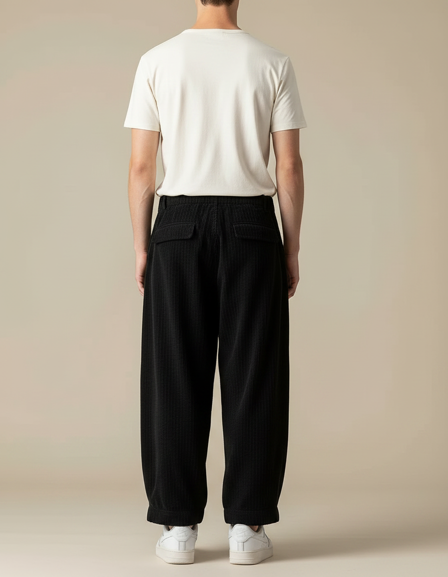 Pantalon Chinois Côtelé Noir Ample Décontracté Homme - Cordé - vue 2