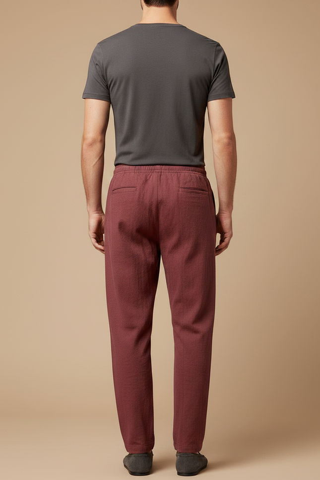 Pantalon Chinois Bordeaux Lin Ample Décontracté Homme - vue 2