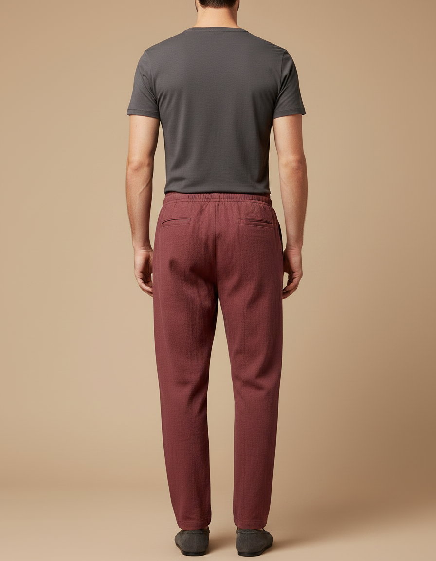Pantalon Chinois Bordeaux Lin Ample Décontracté Homme - vue 2