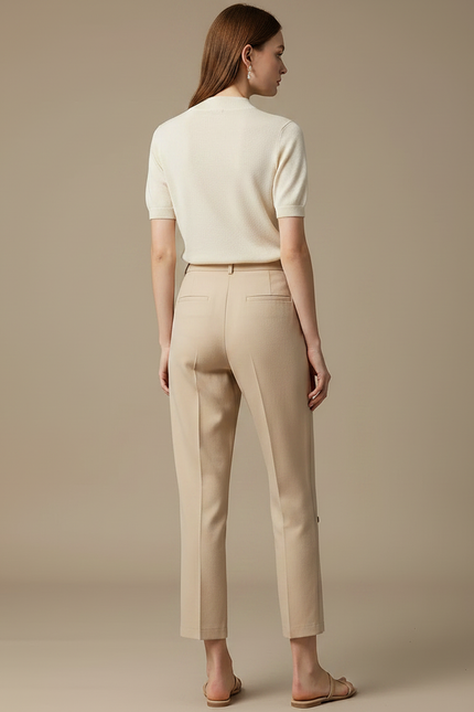 Pantalon Chinois Beige Coupe Droite Fendue Nœuds Femme - Gabardine - vue 2