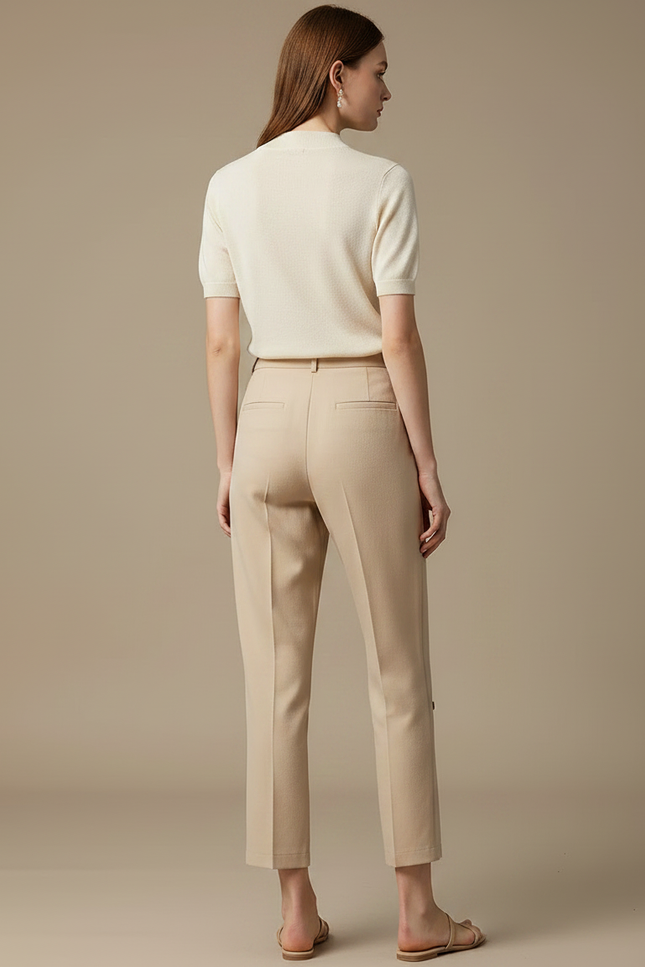 Pantalon Chinois Beige Coupe Droite Fendue Nœuds Femme - Gabardine - vue 2